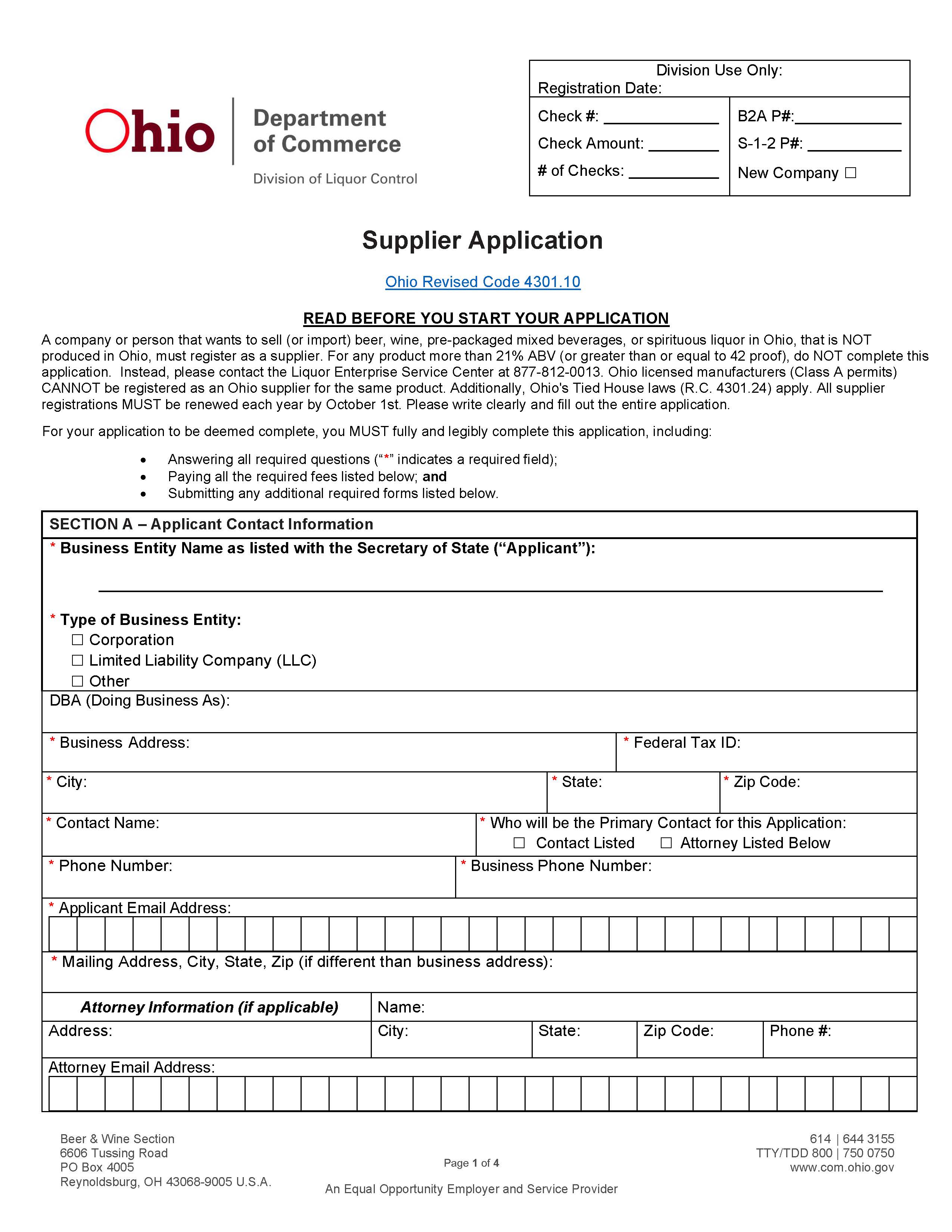 Supplier Application {DLC 1551} | Pdf Fpdf Doc Docx | Ohio