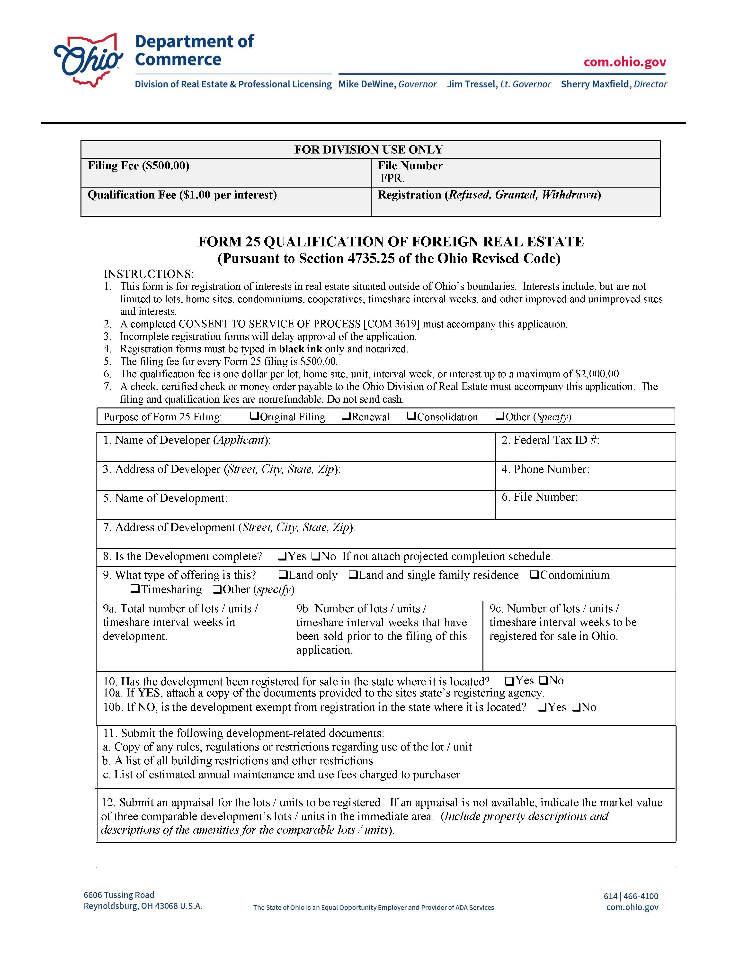 Qualification Of Foreign Real Estate {COM 3620} | Pdf Fpdf Docx | Ohio