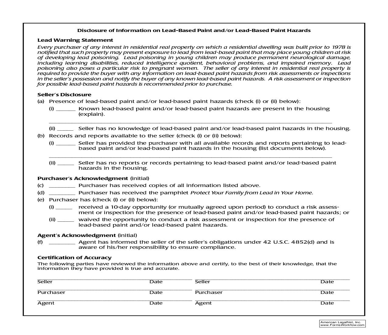 Disclosure Of Information On Lead Based Paint And Or Lead Based Paint Hazards | Pdf Fpdf Doc Docx | Ohio