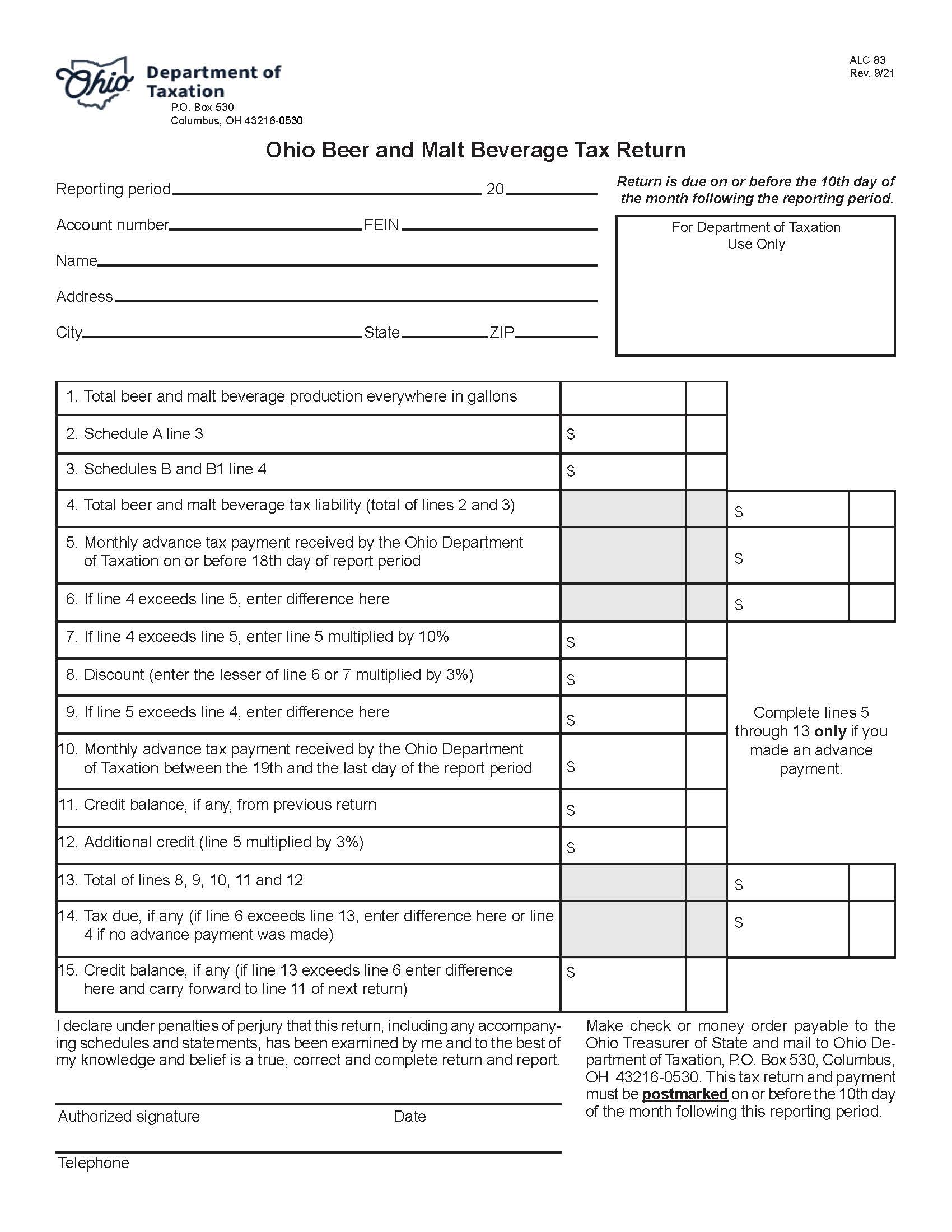 Ohio Beer And Malt Beverage Tax Return {ALC 83} | Pdf Fpdf Doc Docx | Ohio