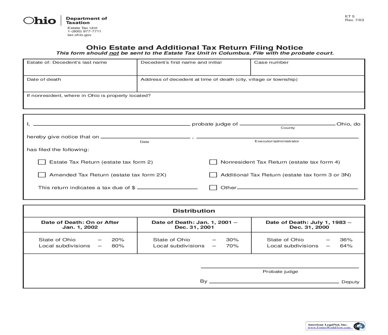 Ohio Estate And Additional Tax Return Filing Notice {5} | Pdf Fpdf Doc Docx | Ohio