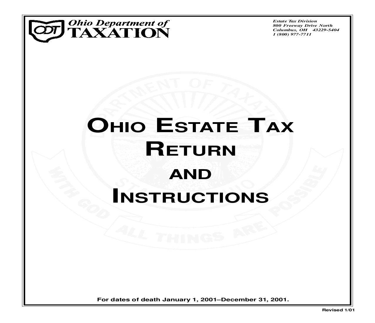 Ohio Estate Tax Return And Instructions Date Of Death Jan-Dec 01 | Pdf Fpdf Doc Docx | Ohio