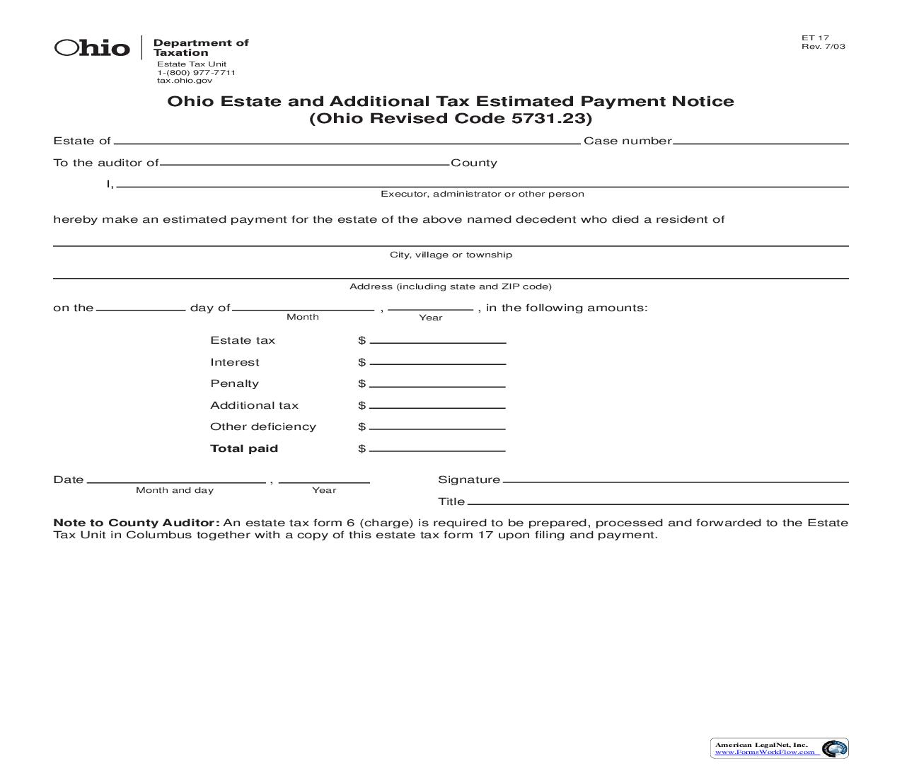 Ohio State And Additional Tax Extimated Payment Notice {17} | Pdf Fpdf Doc Docx | Ohio