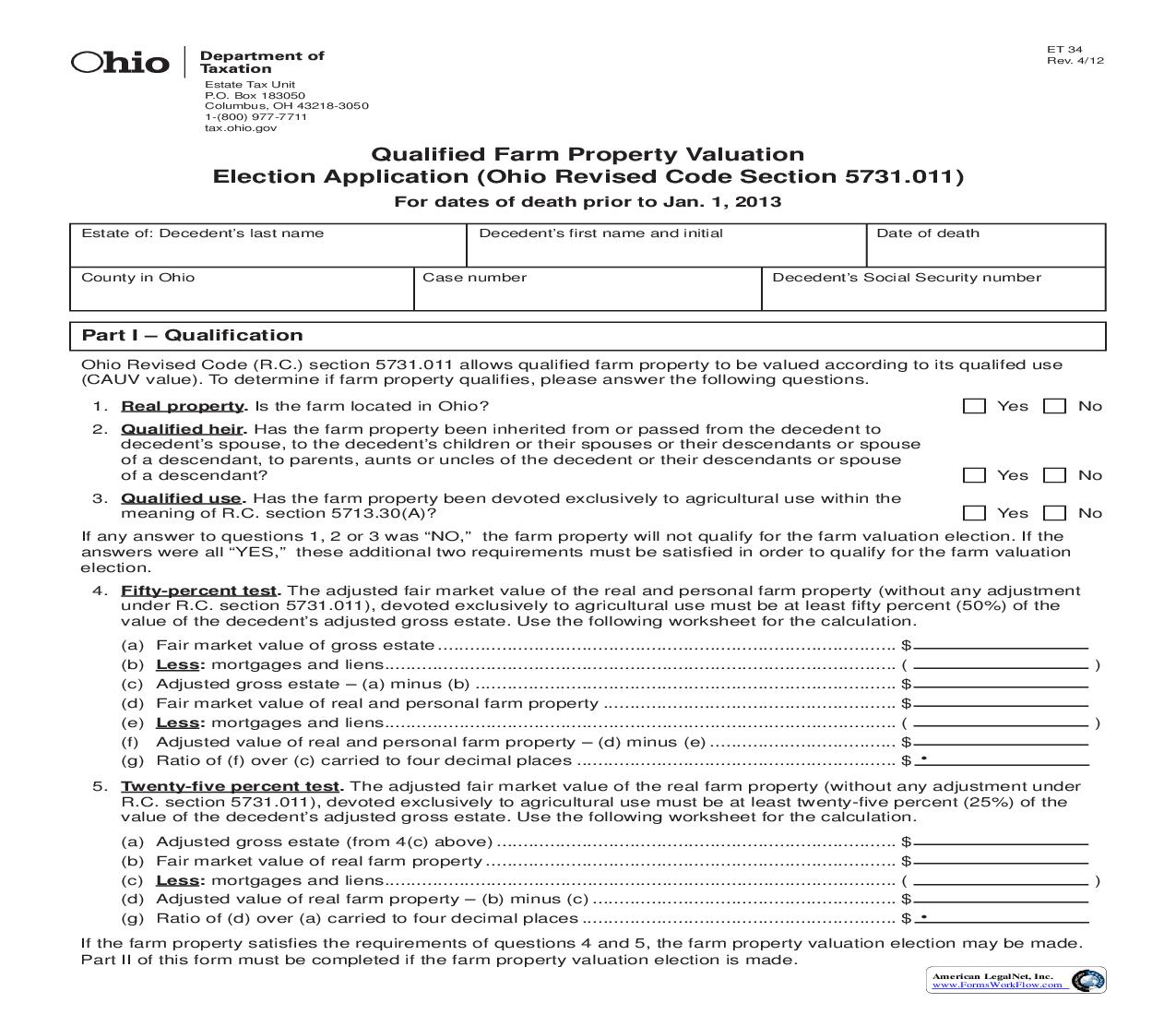 Qualified Farm Property Valuation Election Application {34} | Pdf Fpdf Doc Docx | Ohio