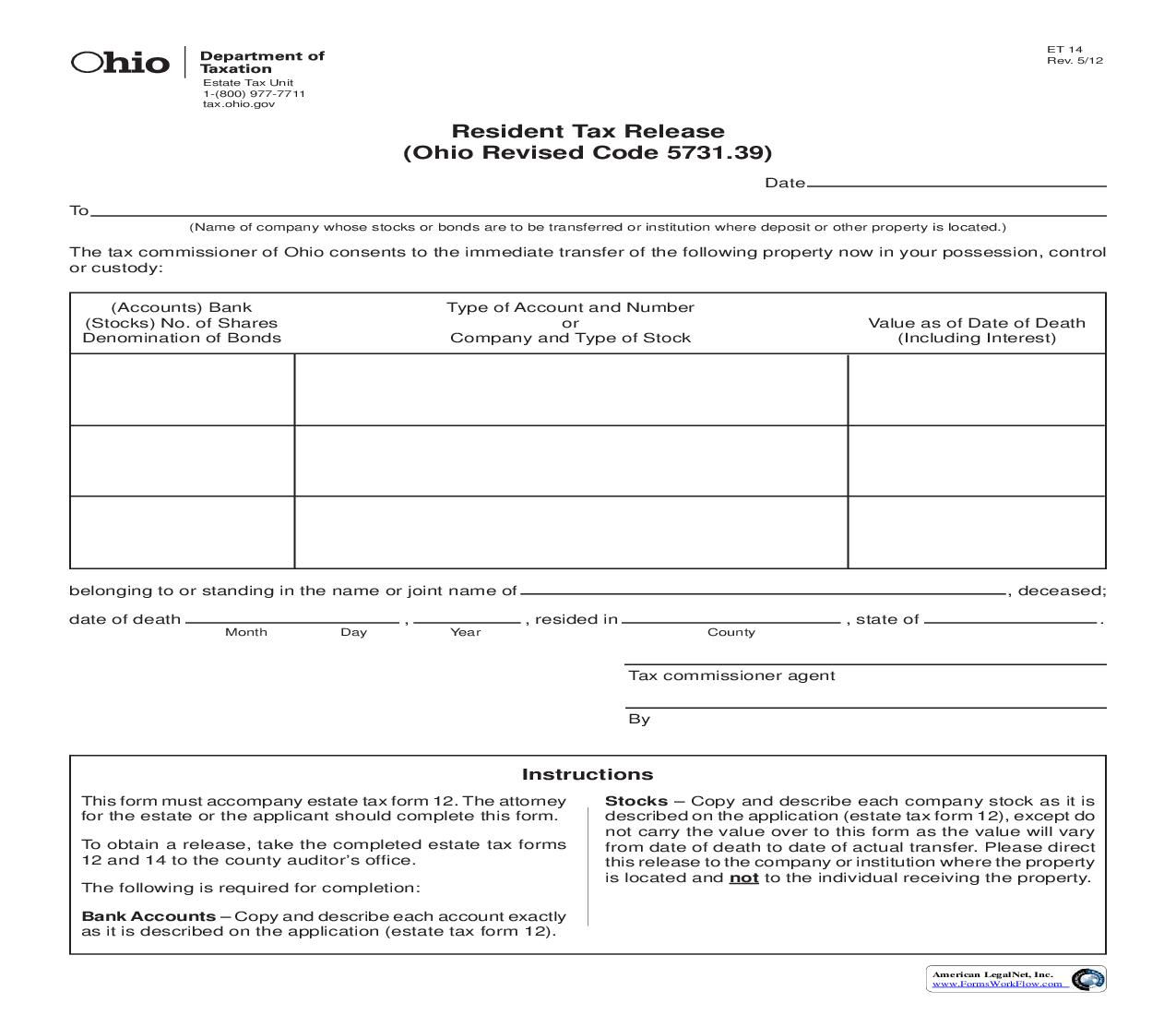 Resident Tax Release {14} | Pdf Fpdf Doc Docx | Ohio