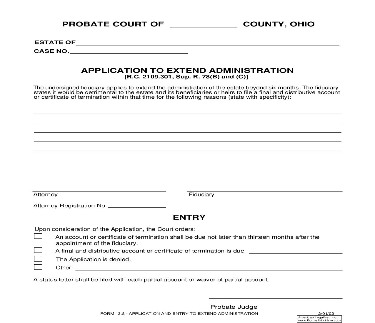 Application To Extend Administration {13.8} | Pdf Fpdf Doc Docx | Ohio