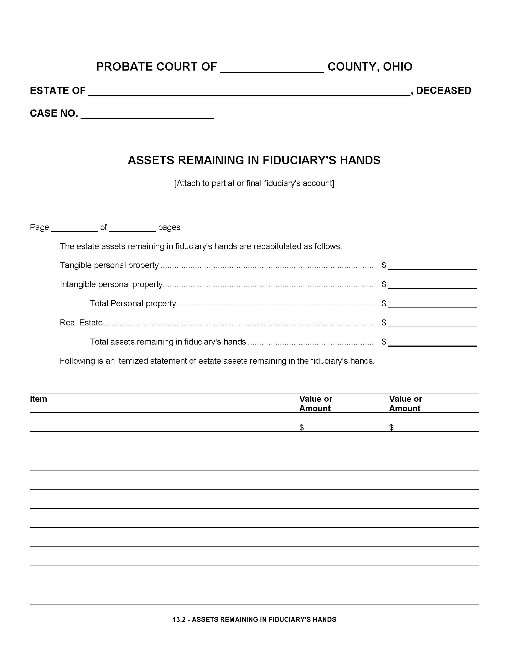 Assets Remaining In Fiduciarys Hands {13.2} | Pdf Fpdf Doc Docx | Ohio