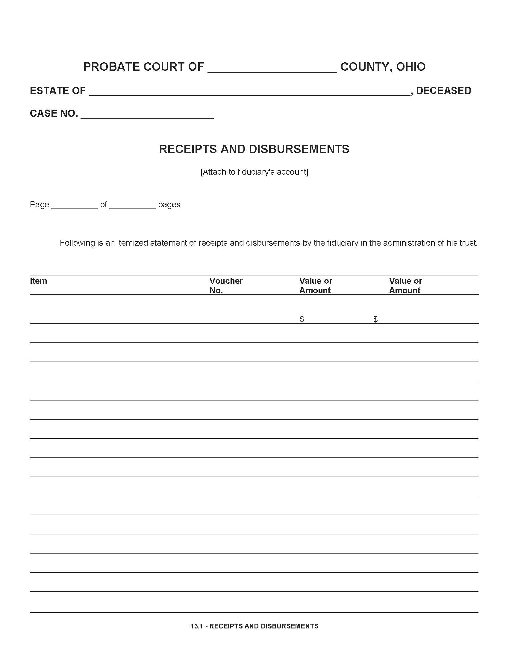 Receipts And Disbursements {13.1} | Pdf Fpdf Doc Docx | Ohio
