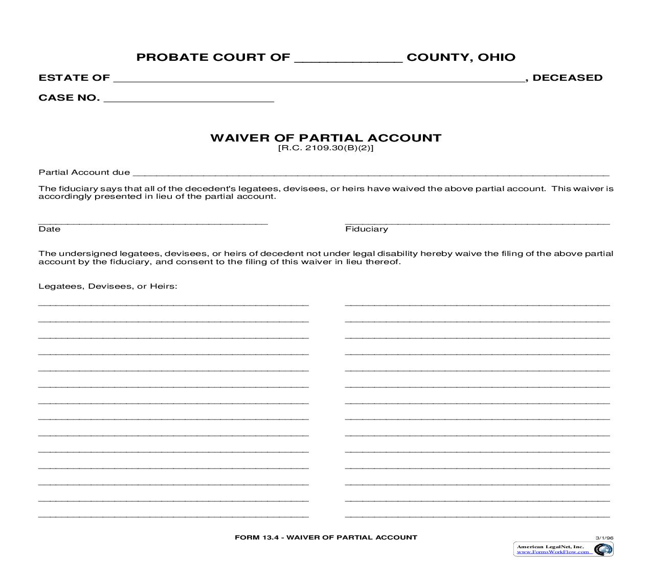 Waiver Of Partial Account {13.4} | Pdf Fpdf Doc Docx | Ohio