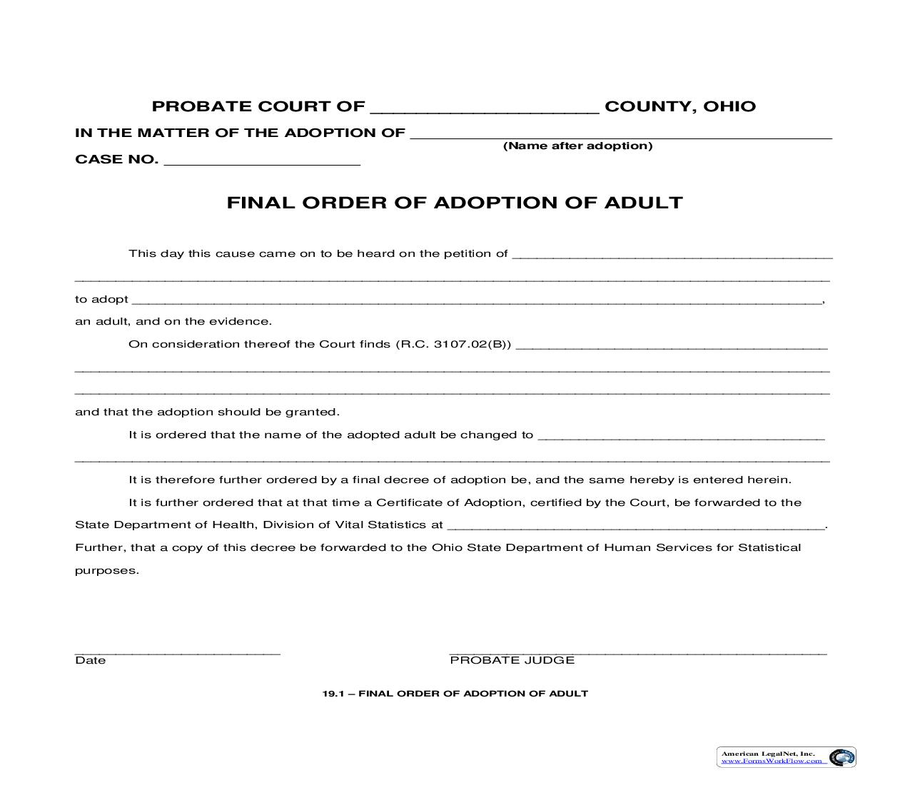 Final Order Of Adoption Of Adult {19.1} | Pdf Fpdf Doc Docx | Ohio