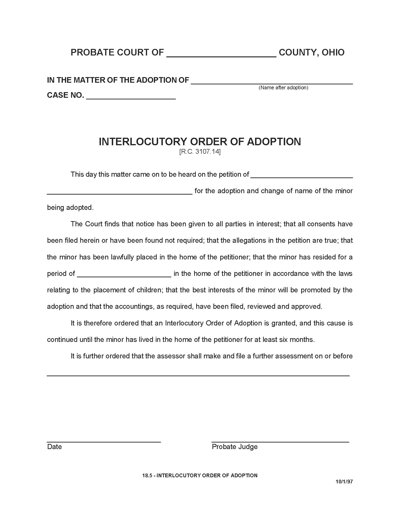 Interlocutory Order Of Adoption {18.5} | Pdf Fpdf Doc Docx | Ohio