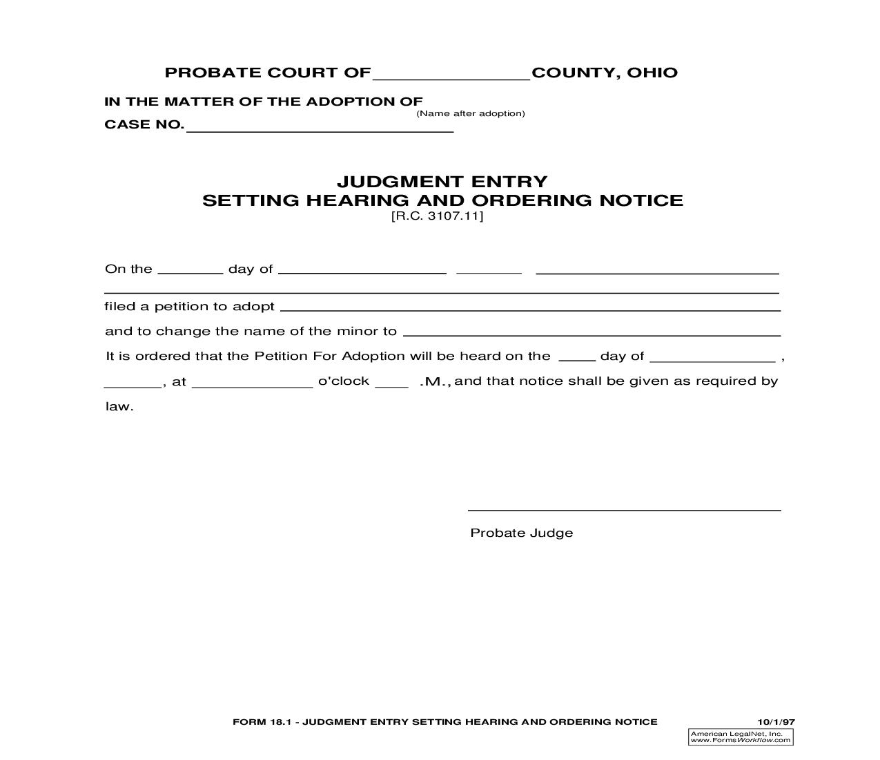 Judgment Entry Setting Hearing And Ordering Notice {18.1} | Pdf Fpdf Doc Docx | Ohio