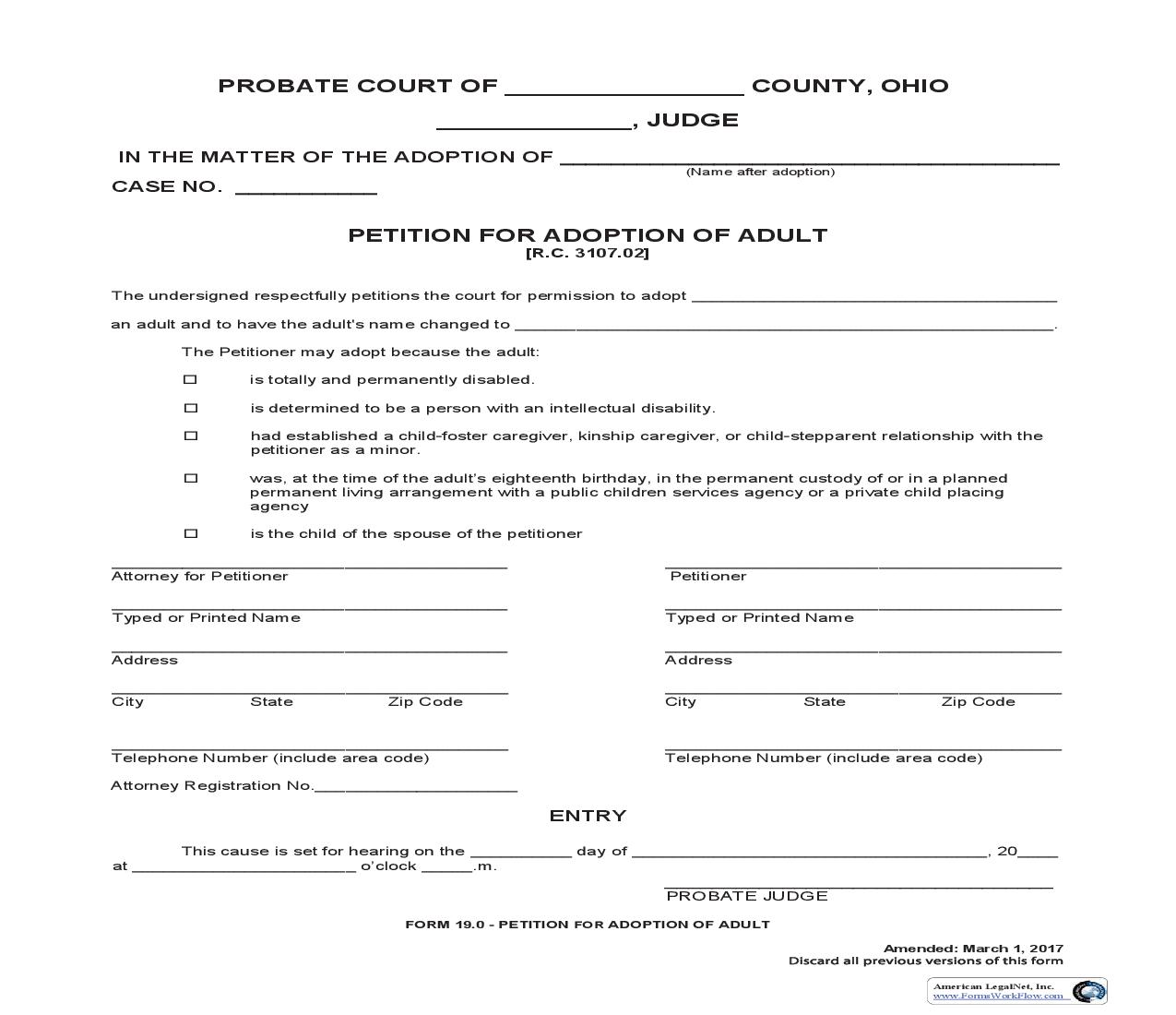 Petition For Adoption Of Adult {19.0} | Pdf Fpdf Doc Docx | Ohio