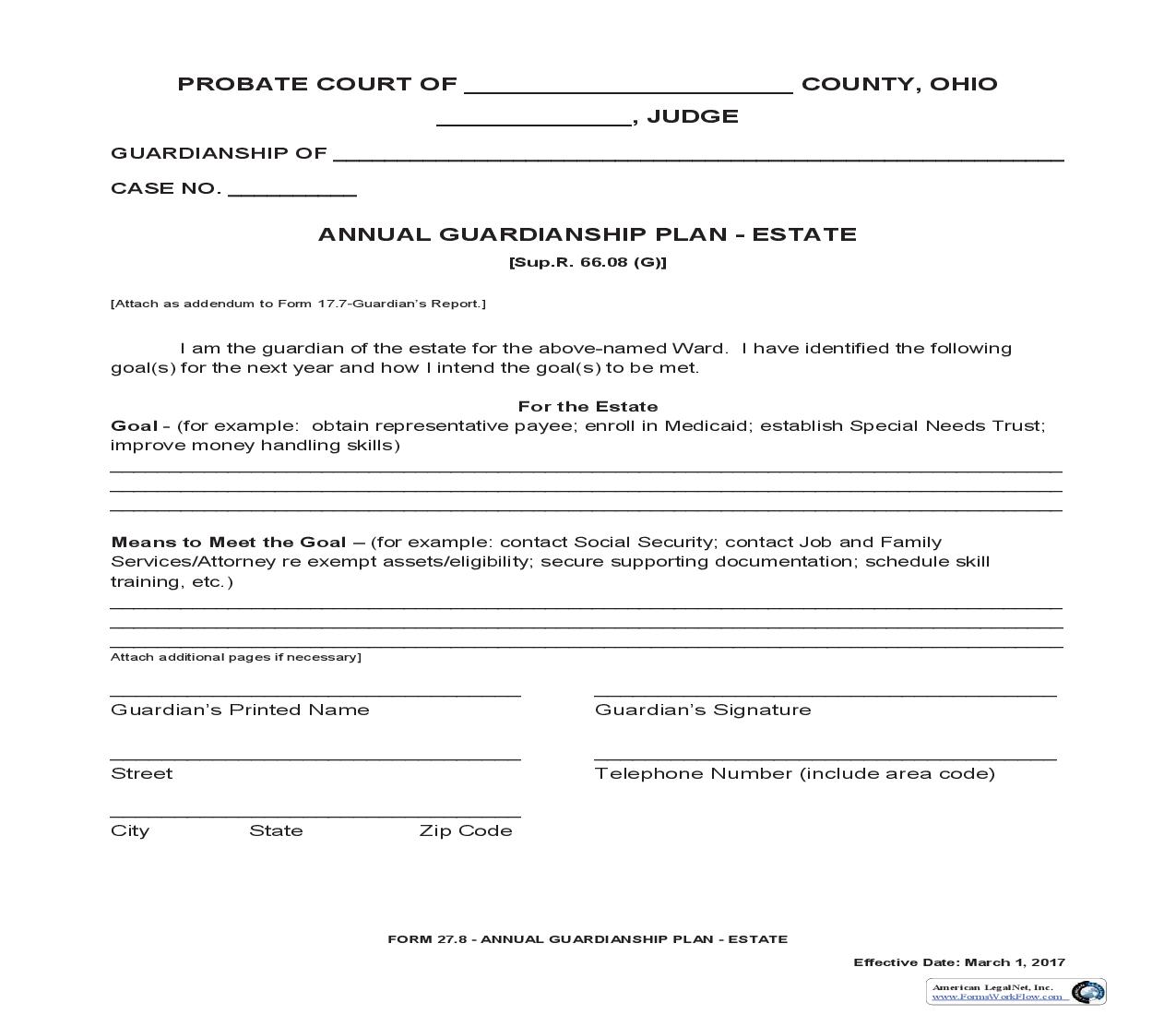 Annual Guardianship Plan - Estate {27.8} | Pdf Fpdf Doc Docx | Ohio