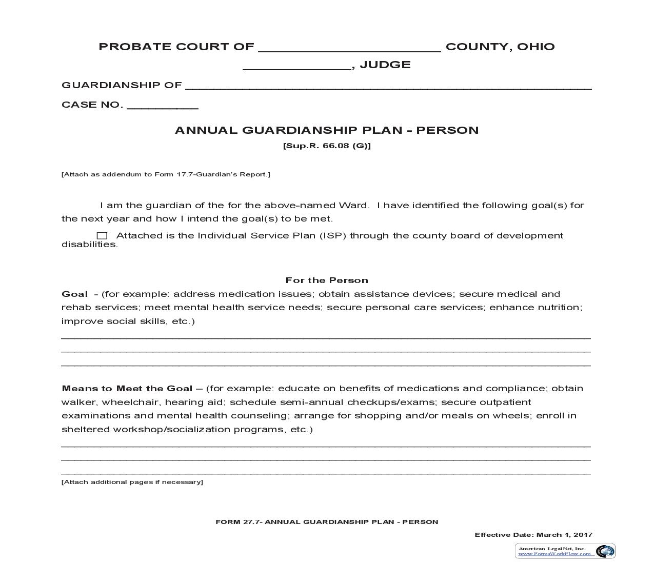 Annual Guardianship Plan - Person {27.7} | Pdf Fpdf Doc Docx | Ohio