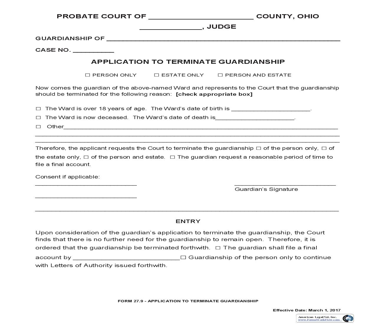 Application To Terminate Guardianship {27.9} | Pdf Fpdf Doc Docx | Ohio