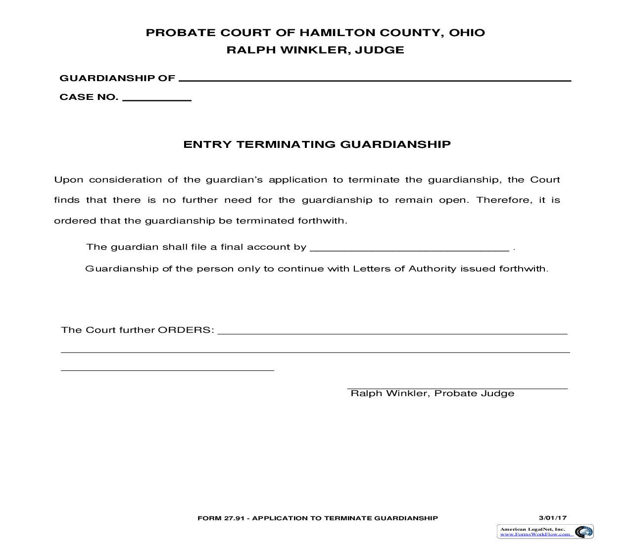 Entry Terminating Guardianship {27.91} | Pdf Fpdf Doc Docx | Ohio