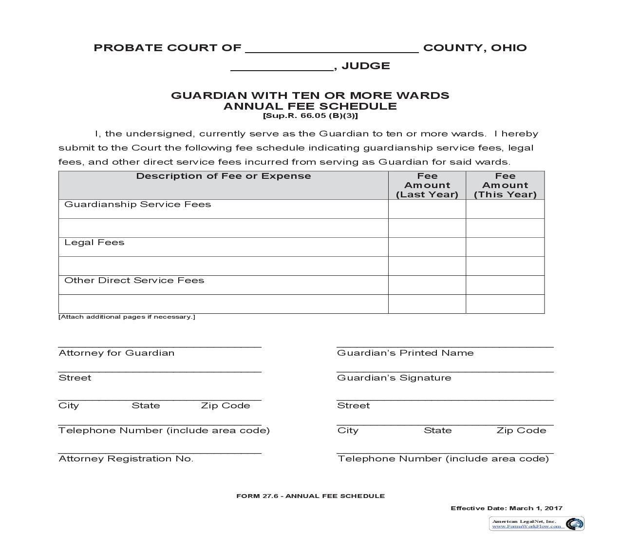 Guardian WIth Ten Or More Wards Annusal Fee Schedule {27.6} | Pdf Fpdf Doc Docx | Ohio