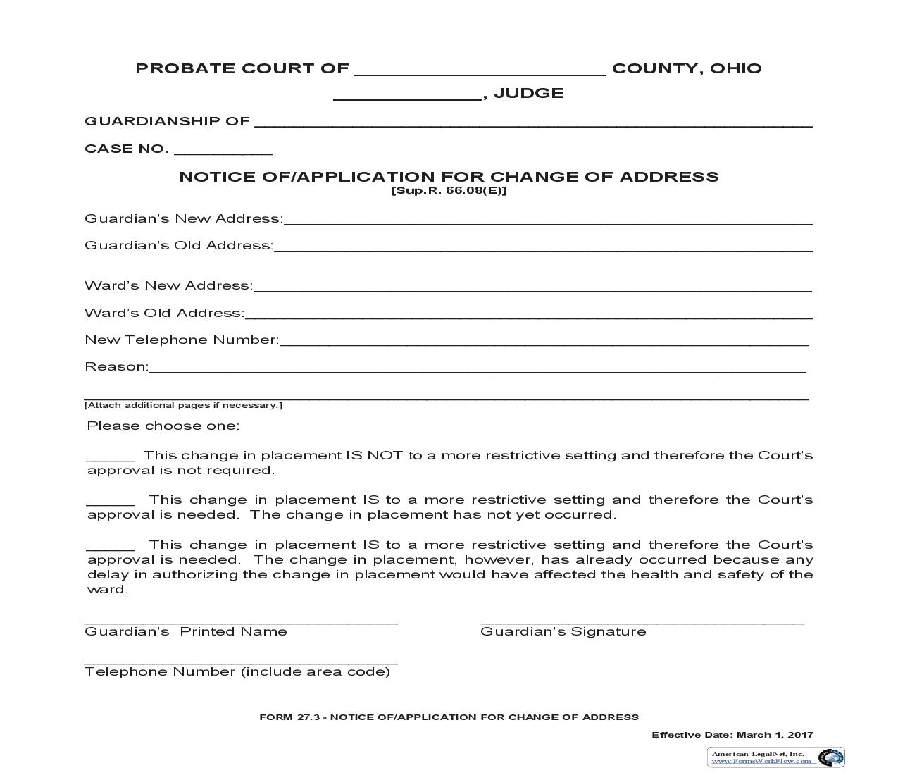 Notice Of Application For Change Of Address {27.3} | Pdf Fpdf Doc Docx | Ohio