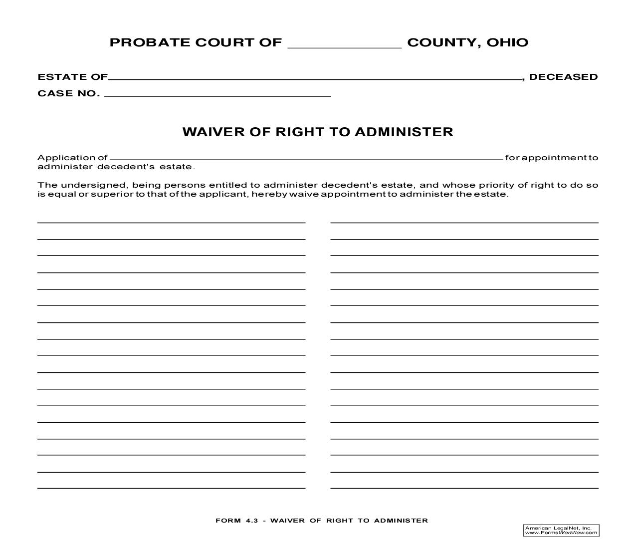 Waiver Of Right To Administer {4.3} | Pdf Fpdf Doc Docx | Ohio