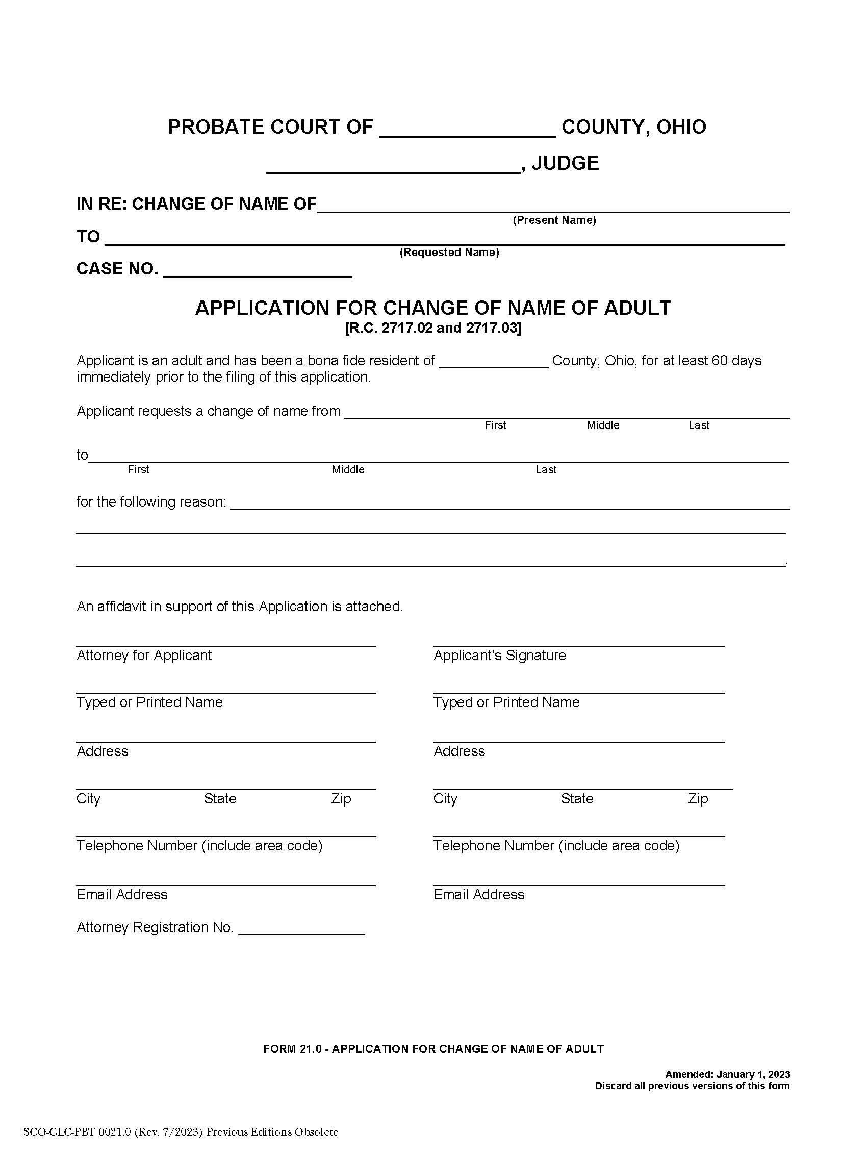 Application For Change Of Name Of Adult {21.0} | Pdf Fpdf Doc Docx | Ohio