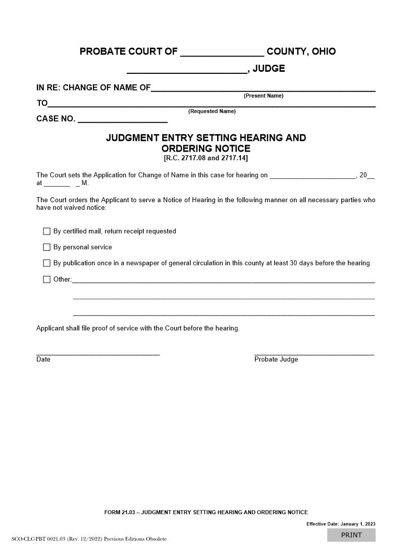Judgment Entry Setting Hearing And Ordering Notice {21.03} | Pdf Fpdf Docx | Ohio