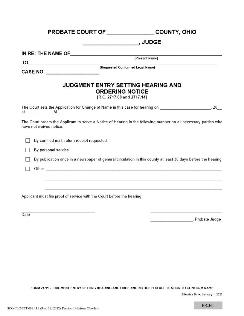 Judgment Entry Setting Hearing And Ordering Notice {21.11} | Pdf Fpdf Docx | Ohio