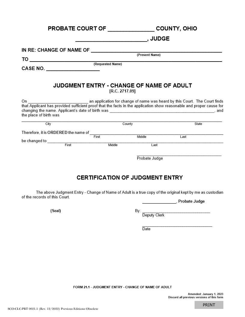 Judgment Entry-Change Of Name Of Adult {21.1} | Pdf Fpdf Doc Docx | Ohio