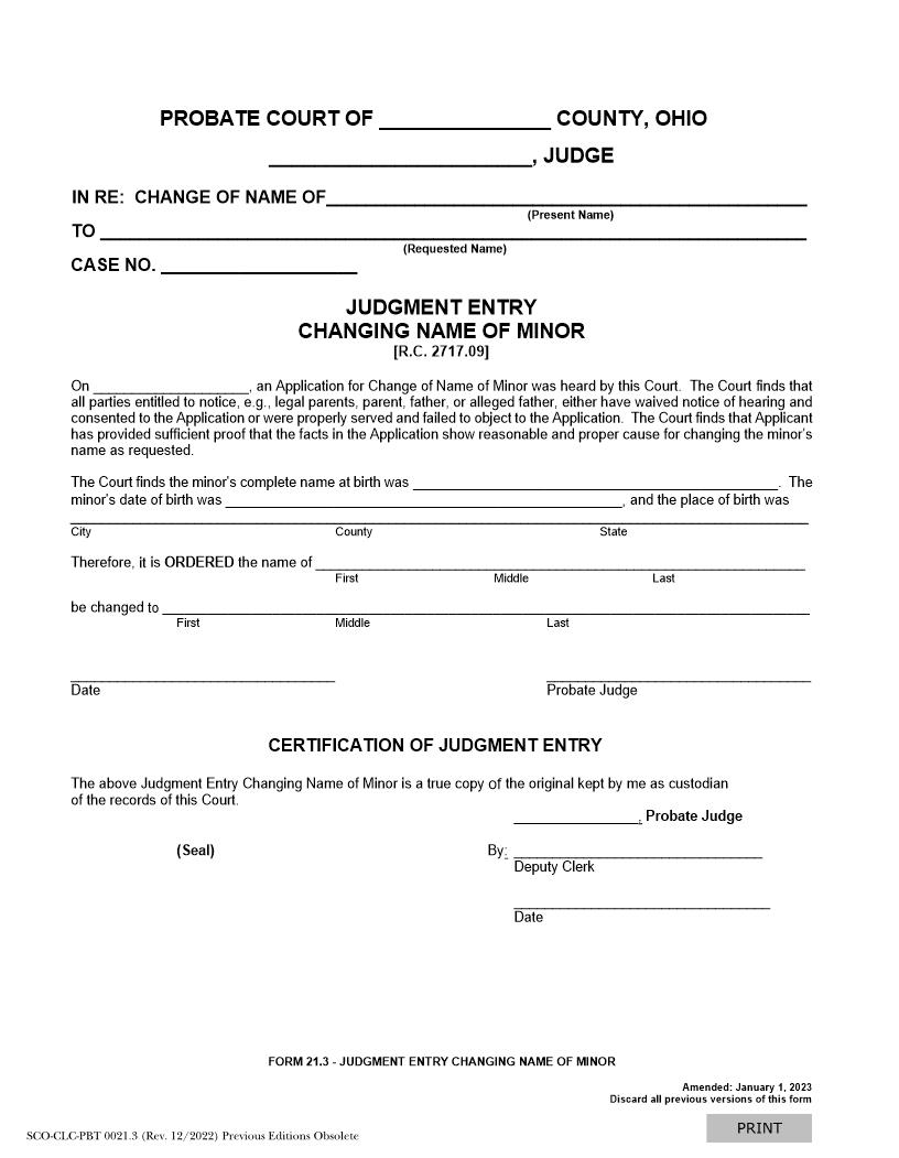 Judgment Entry-Change Of Name Of Minor {21.3} | Pdf Fpdf Doc Docx | Ohio