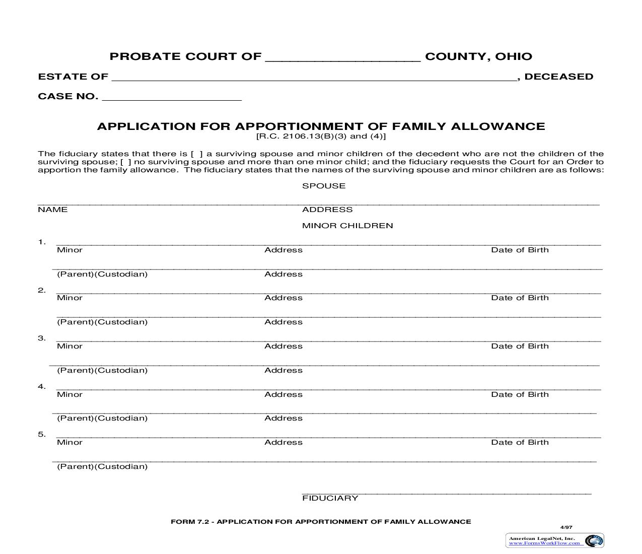 Application For Apportionment Of Family Allowance {7.2} | Pdf Fpdf Doc Docx | Ohio