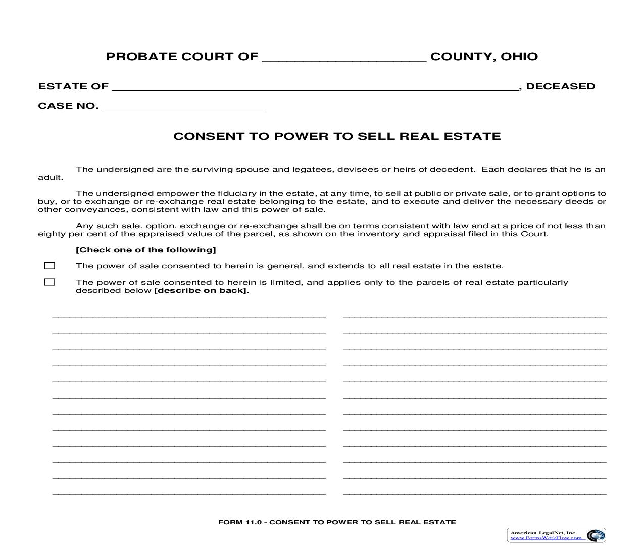 Consent To Power To Sell Real Estate {11.0} | Pdf Fpdf Doc Docx | Ohio