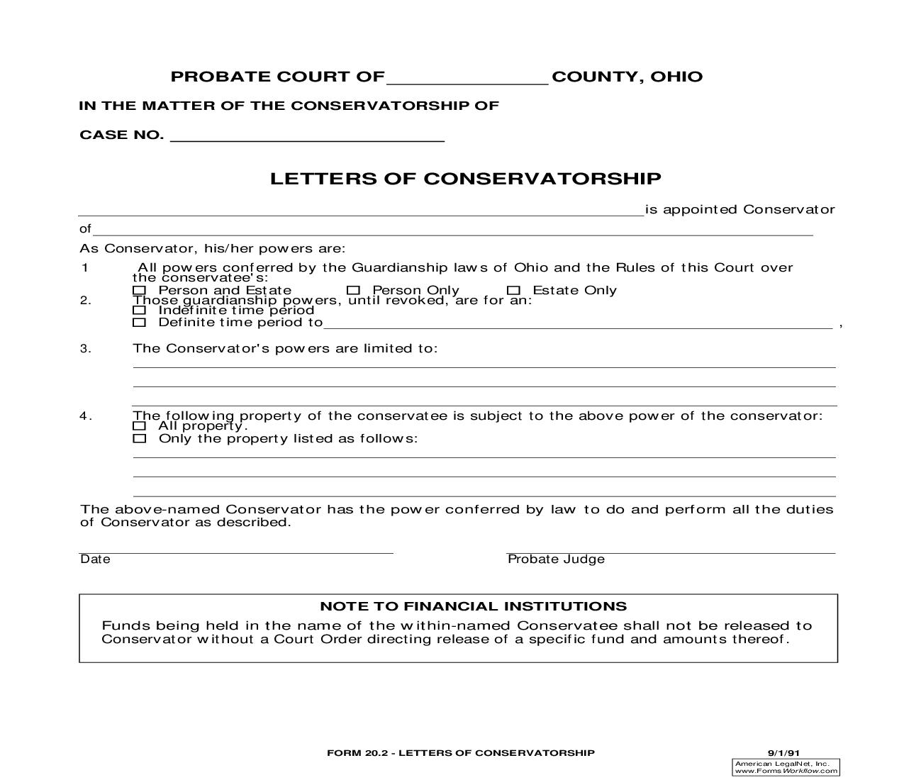 Letters Of Conservatorship {20.2} | Pdf Fpdf Doc Docx | Ohio