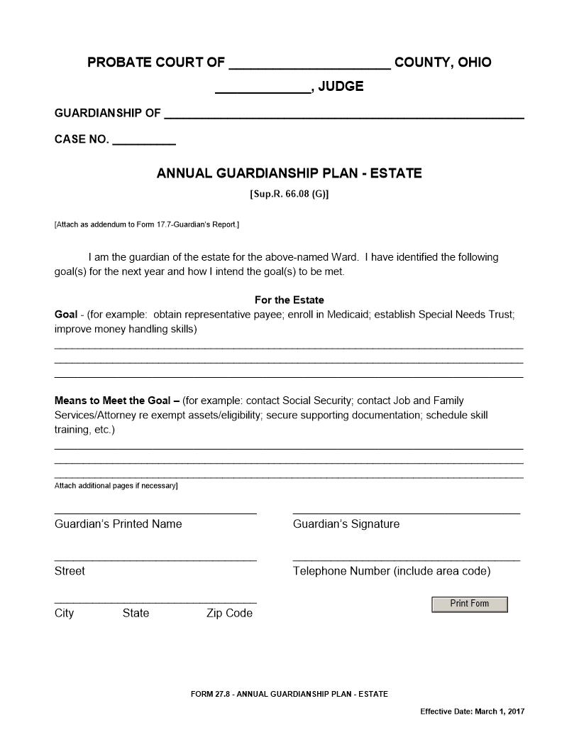 Annual Guardianship Plan - Estate {27.8} | Pdf Fpdf Docx | Ohio
