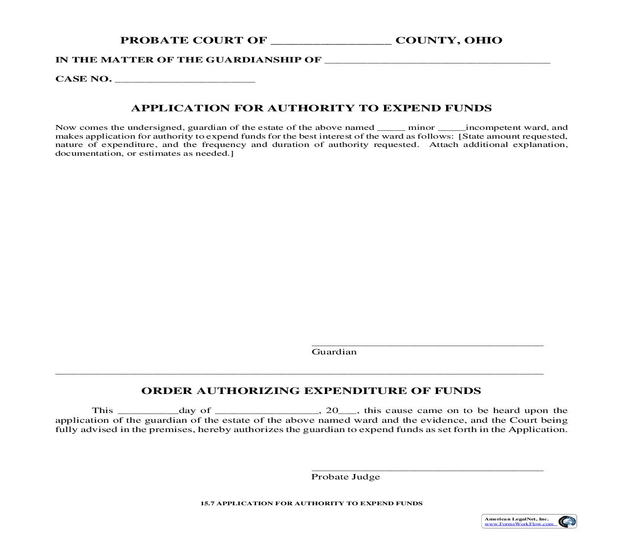 Application For Authority To Expend Funds {15.7} | Pdf Fpdf Doc Docx | Ohio