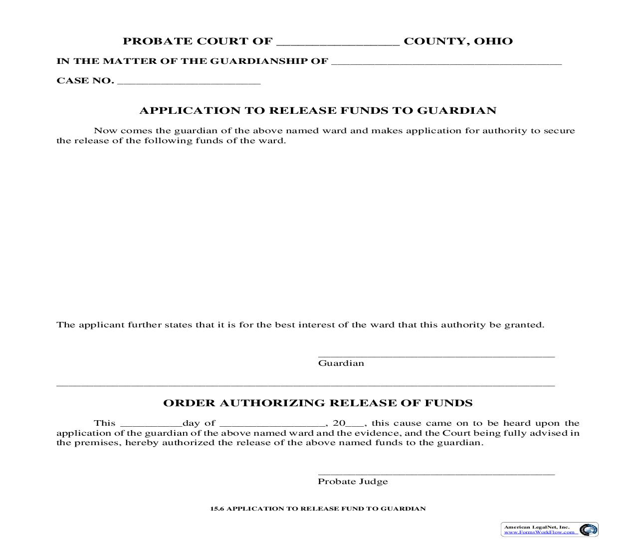 Application To Release Funds To Guardian {15.6} | Pdf Fpdf Doc Docx | Ohio