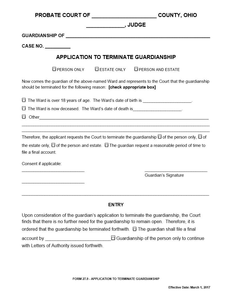 Application To Terminate Guardianship {27.9} | Pdf Fpdf Docx | Ohio