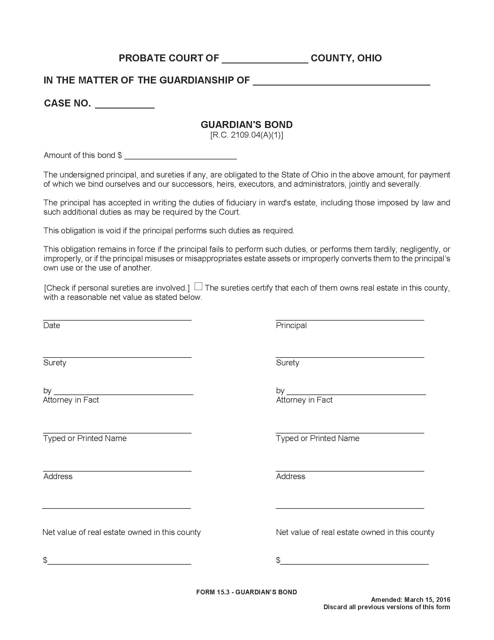 Guardians Bond {15.3} | Pdf Fpdf Doc Docx | Ohio