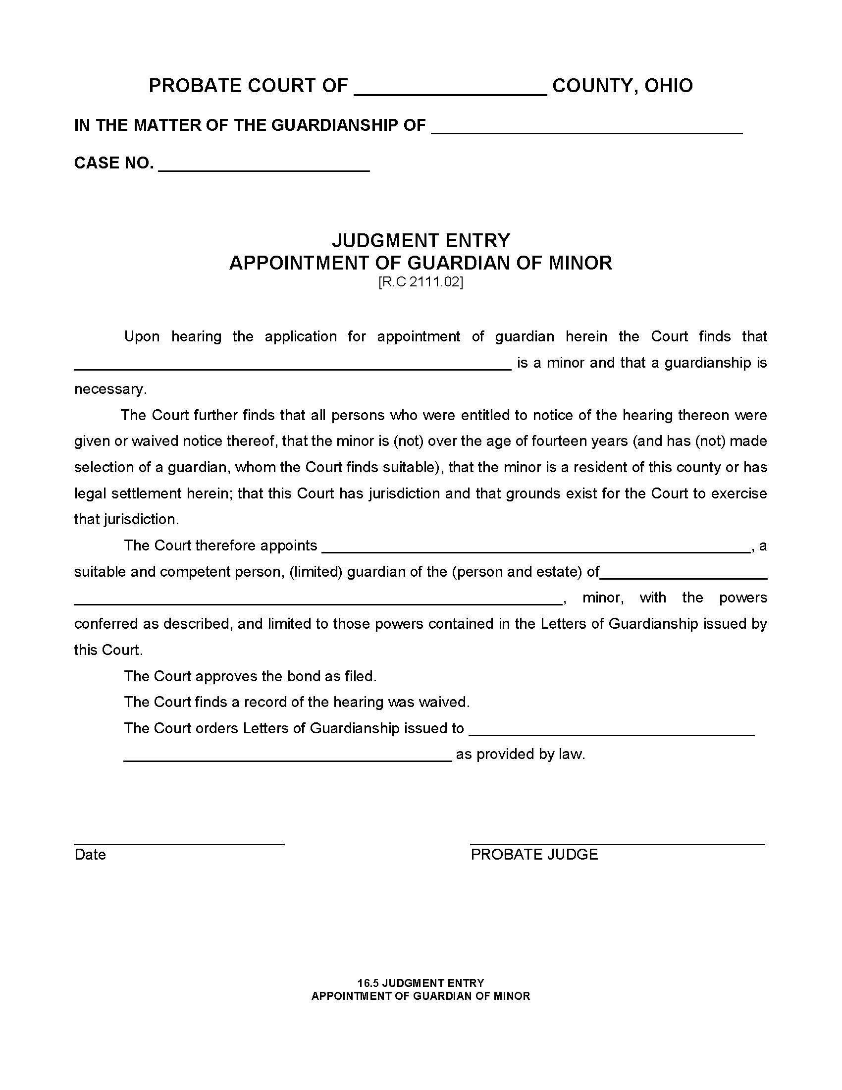Judgment Entry Appointment Of Guardian Of Minor {16.5} | Pdf Fpdf Doc Docx | Ohio