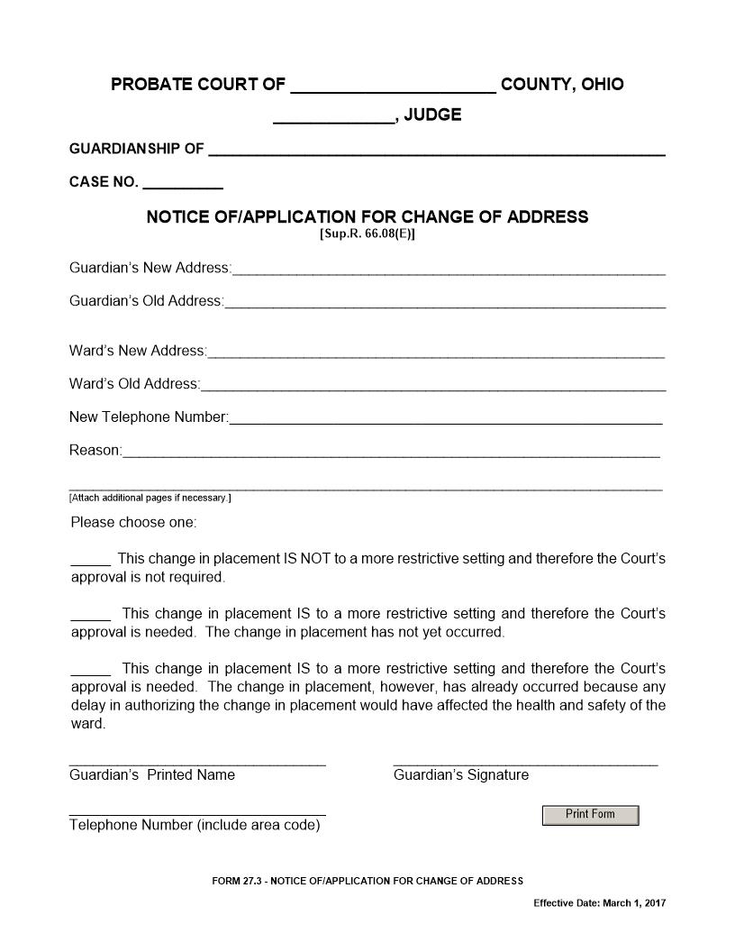 Notice Of Application For Change Of Address {27.3} | Pdf Fpdf Docx | Ohio