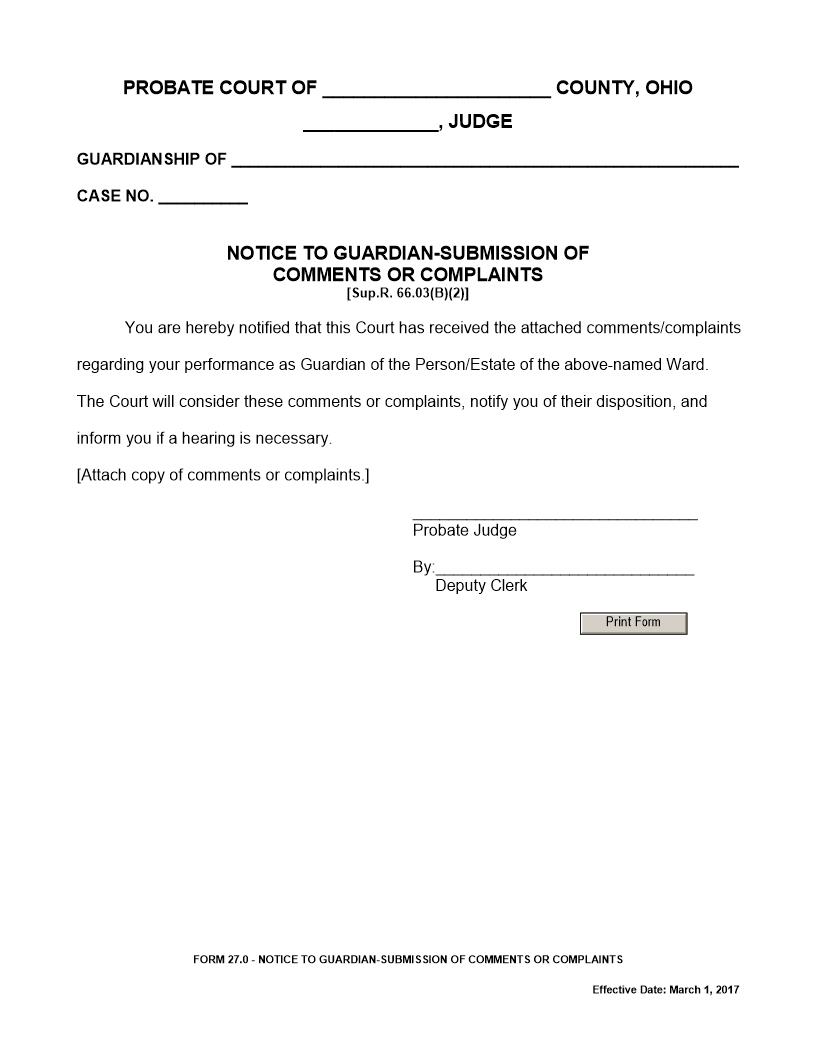 Notice To Guardian Submission Comments Or Complaints {27.0} | Pdf Fpdf Docx | Ohio