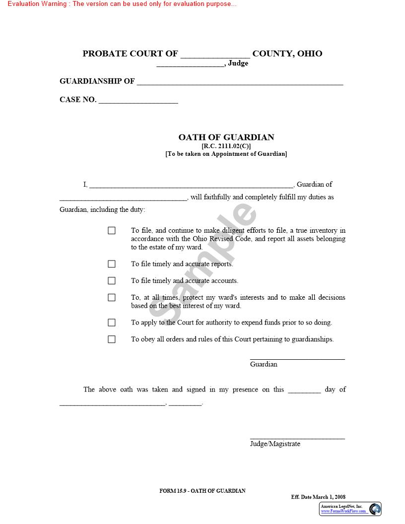 Oath Of Guardian {15.9} | Pdf Fpdf Doc Docx | Ohio