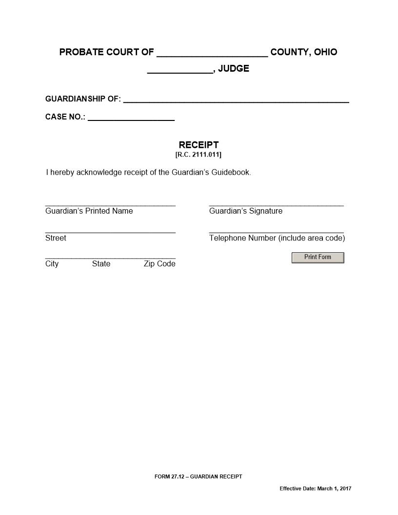 Receipt (Guardians Guidebook) {27.12} | Pdf Fpdf Docx | Ohio