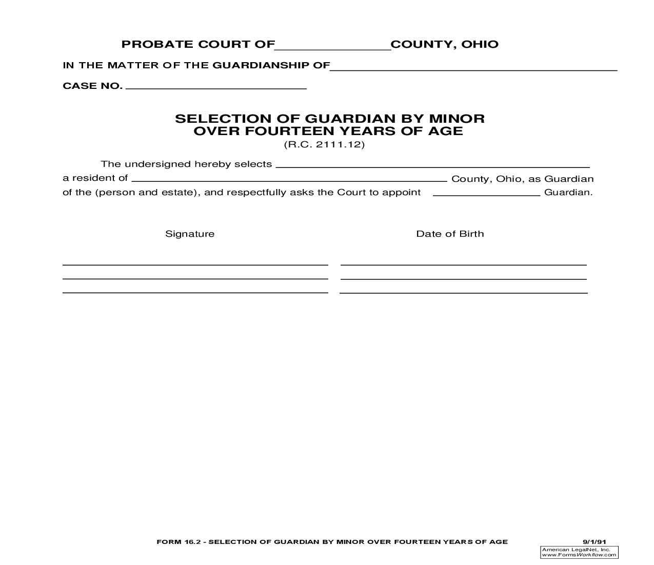 Selection Of Guardian By Minor Over Fourteen Years Of Age {16.2} | Pdf Fpdf Doc Docx | Ohio
