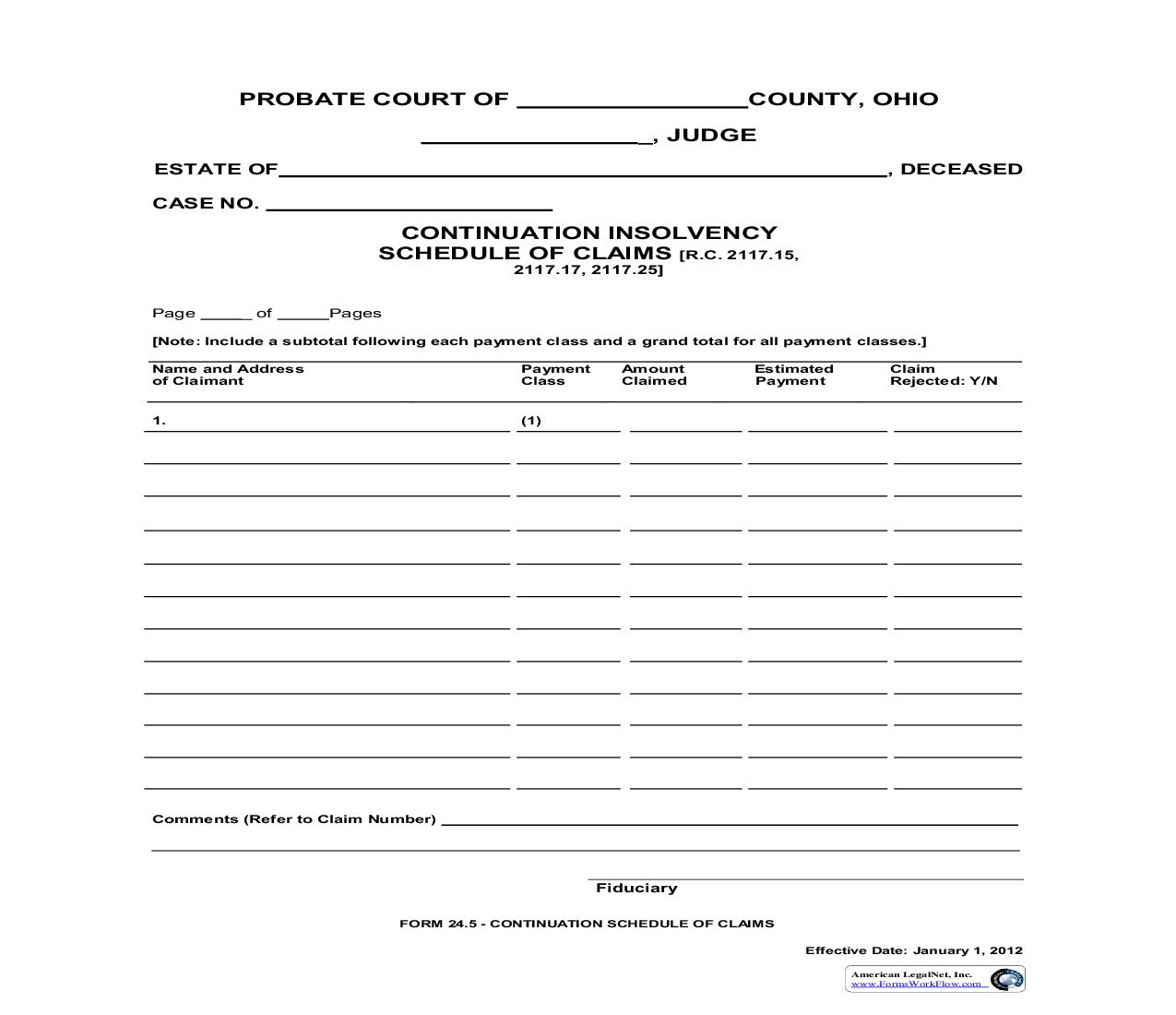 Continuation Insolvency Schedule Of Claims {24.5} | Pdf Fpdf Doc Docx | Ohio