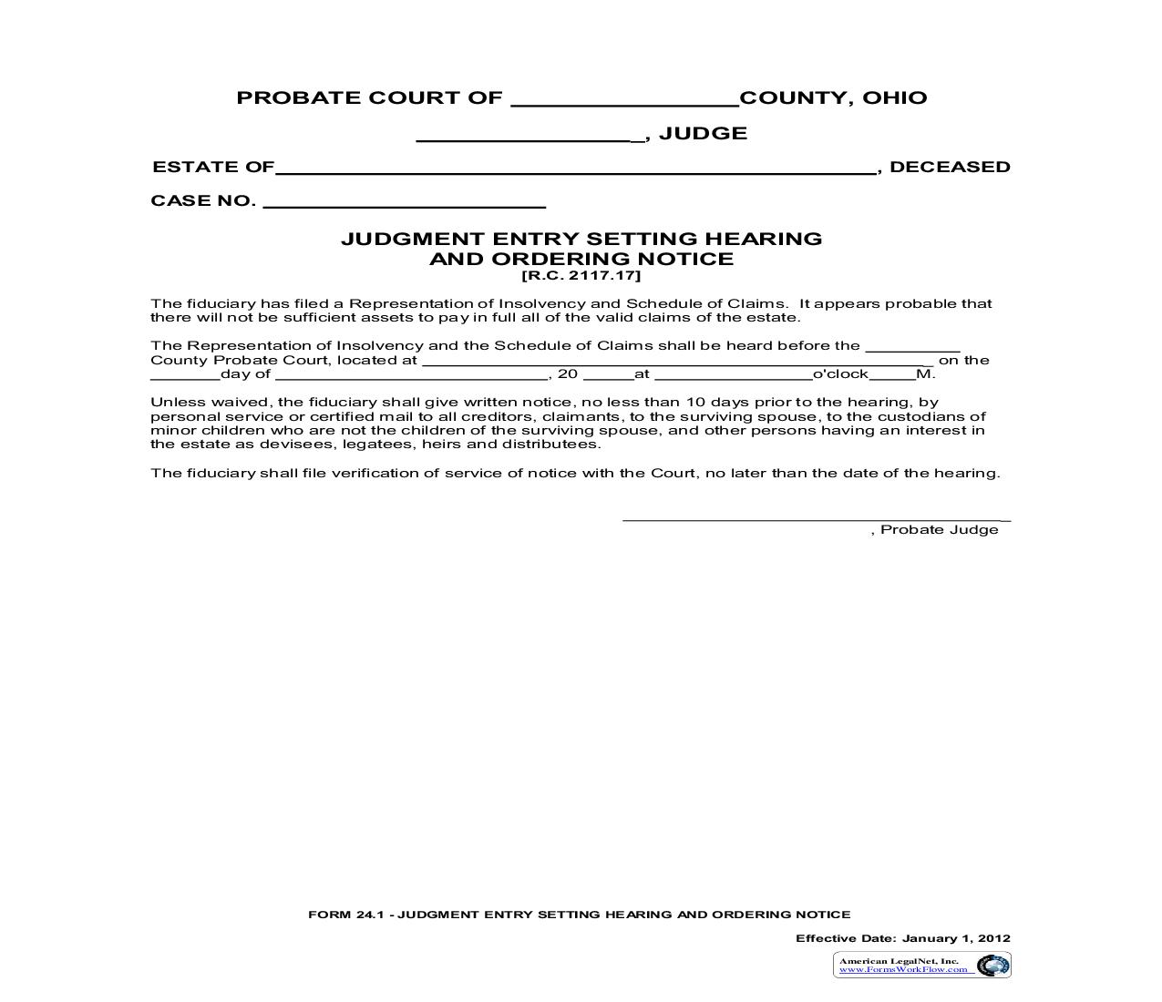 Judgment Entry Setting Hearing And Ordering Notice {24.1} | Pdf Fpdf Doc Docx | Ohio