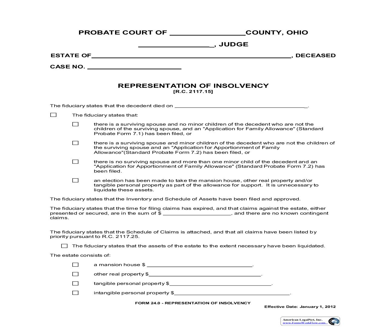 Reoresentation Of Insolvency {24.0} | Pdf Fpdf Doc Docx | Ohio