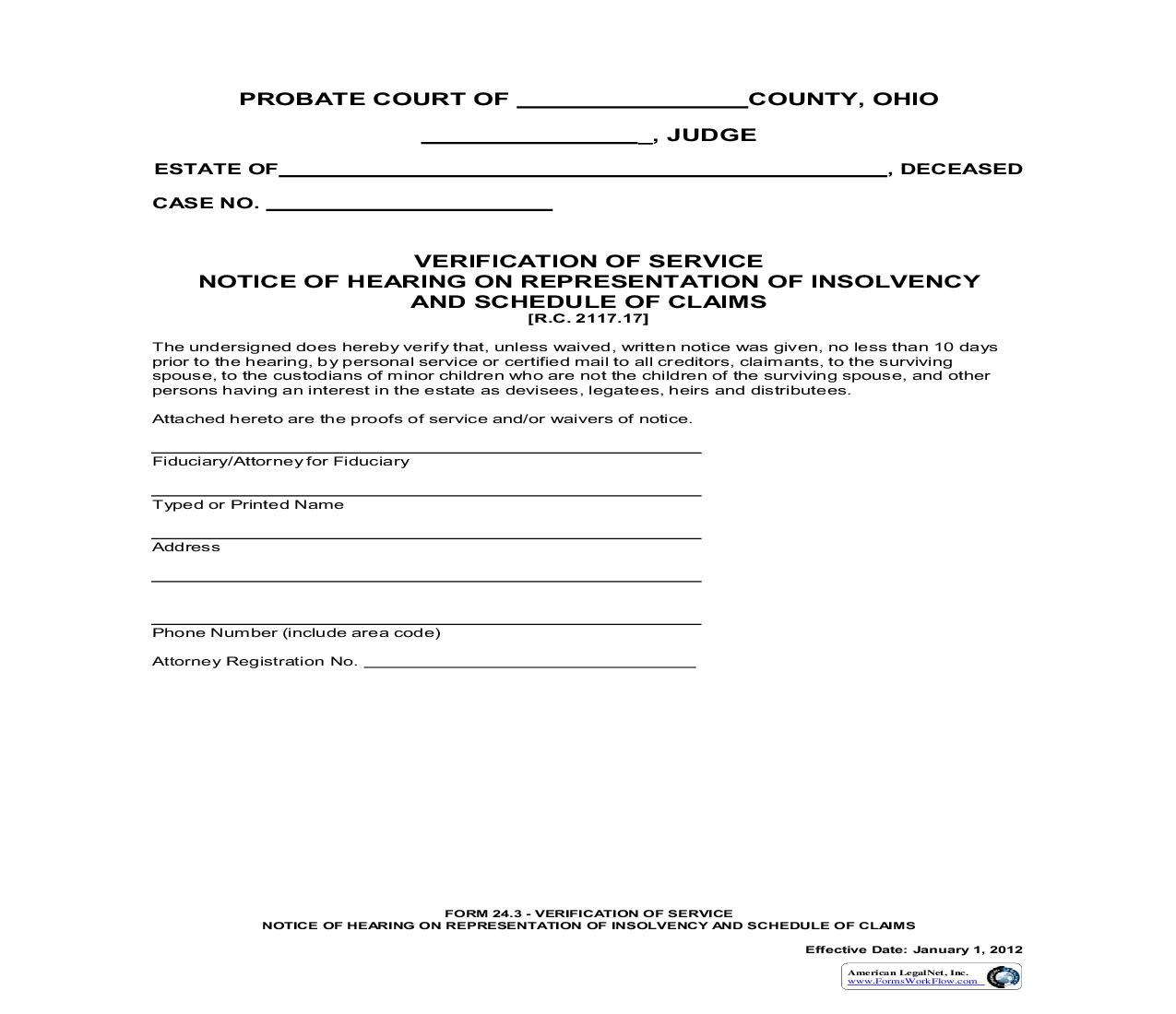 Verification Of Service Notice Of Hearing On Representation {24.3} | Pdf Fpdf Doc Docx | Ohio