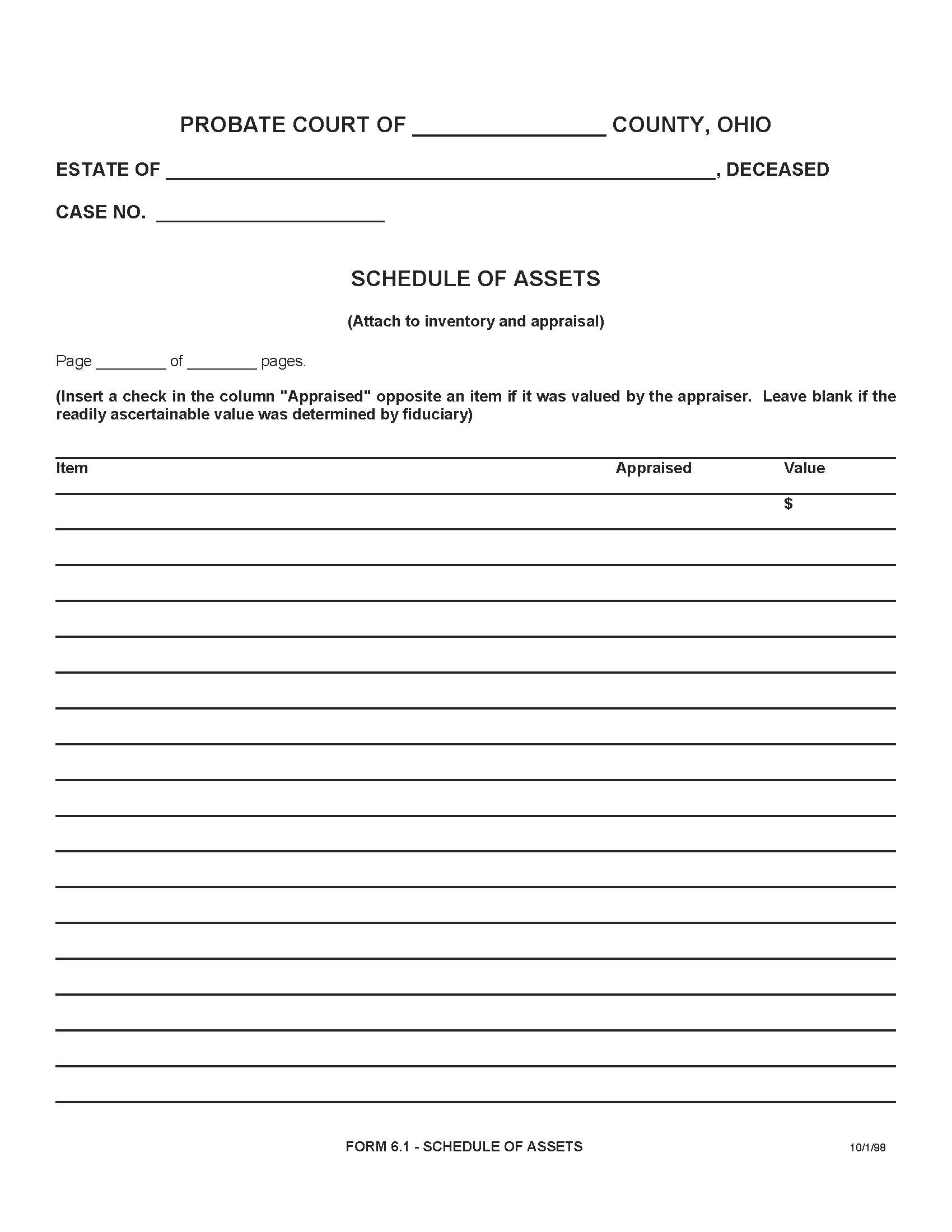 Schedule Of Assets {6.1} | Pdf Fpdf Doc Docx | Ohio