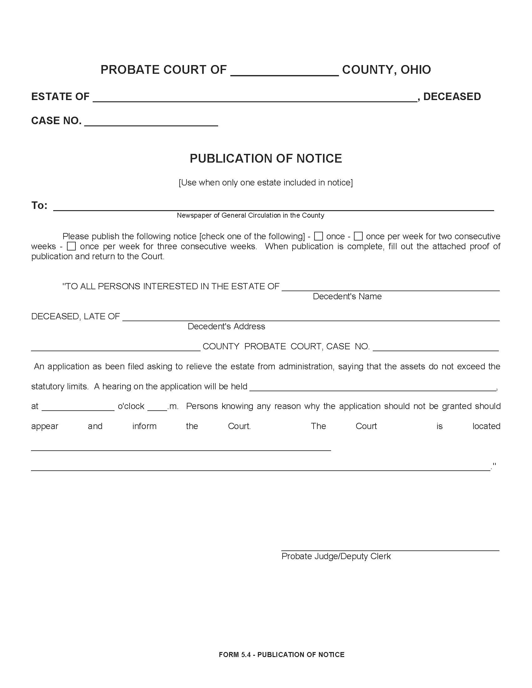 Publication Of Notice {5.4} | Pdf Fpdf Doc Docx | Ohio