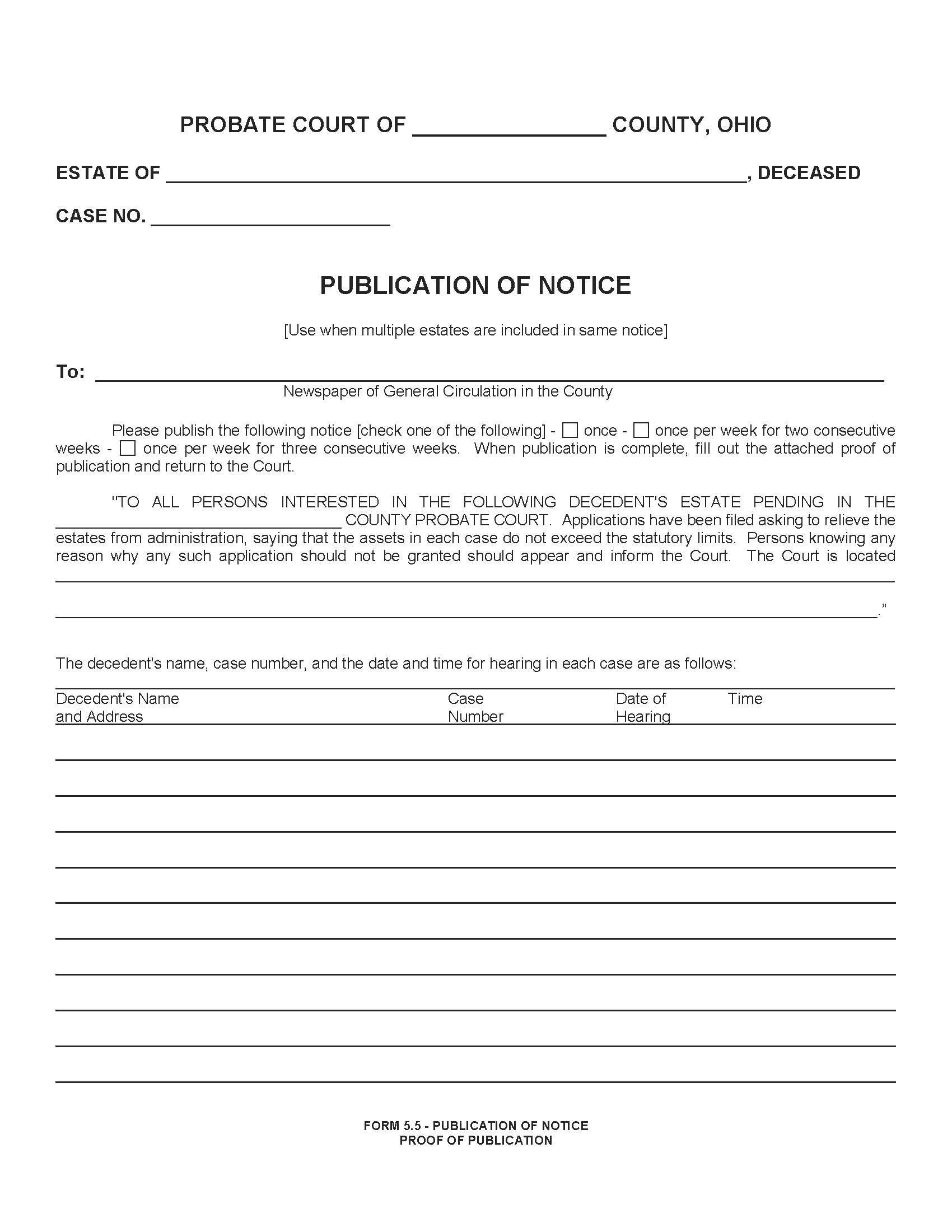Publication Of Notice {5.5} | Pdf Fpdf Doc Docx | Ohio